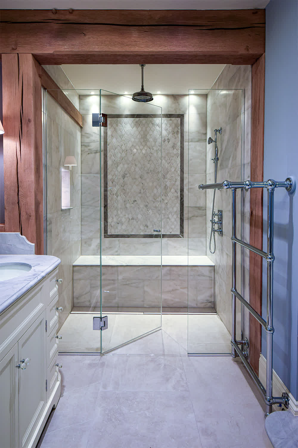 frameless inline shower enclosure
