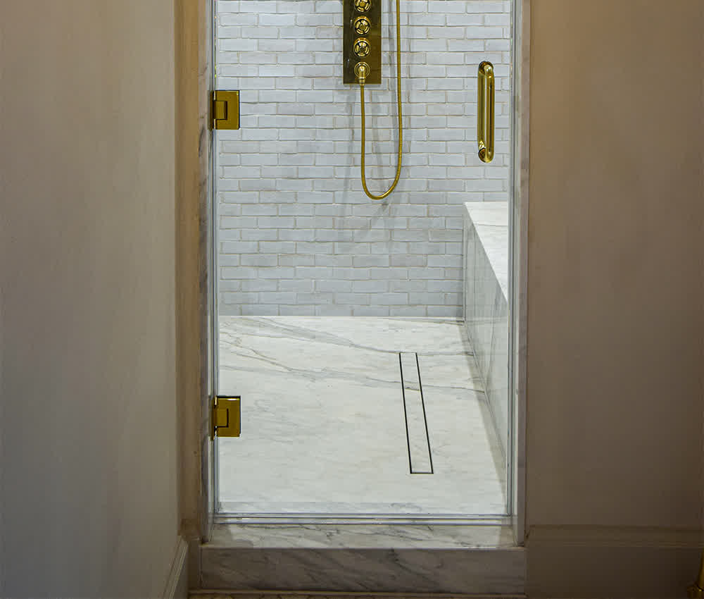 shower door with brass hinges